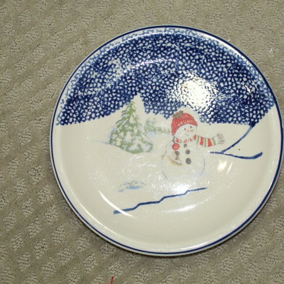 Vintage Set Of 3 Thomson Pottery Snowman 10.25” Dinner Plates Retired - Picture 4 of 4